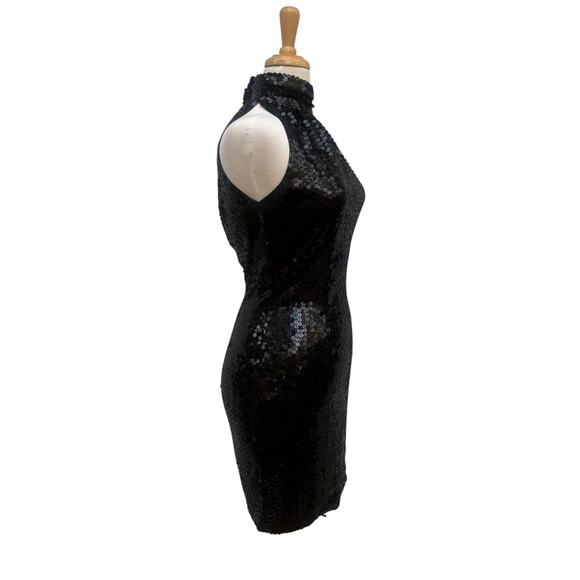 VTG Cache Little Black Dress Sz 4 Sequins Mini Bodycon Halter 90s Y2K Clubwear - Picture 6 of 12